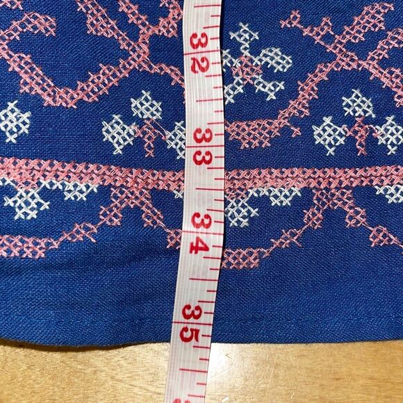 Cupcake and Cashmere Boho Embroidered Cotton Linen Mini Dress Blue Medium - Picture 11 of 11